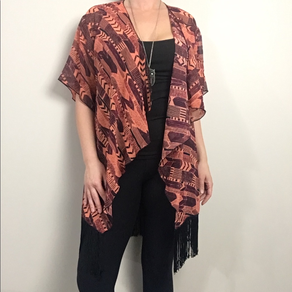 LuLaRoe Monroe kimono with tassel fringe